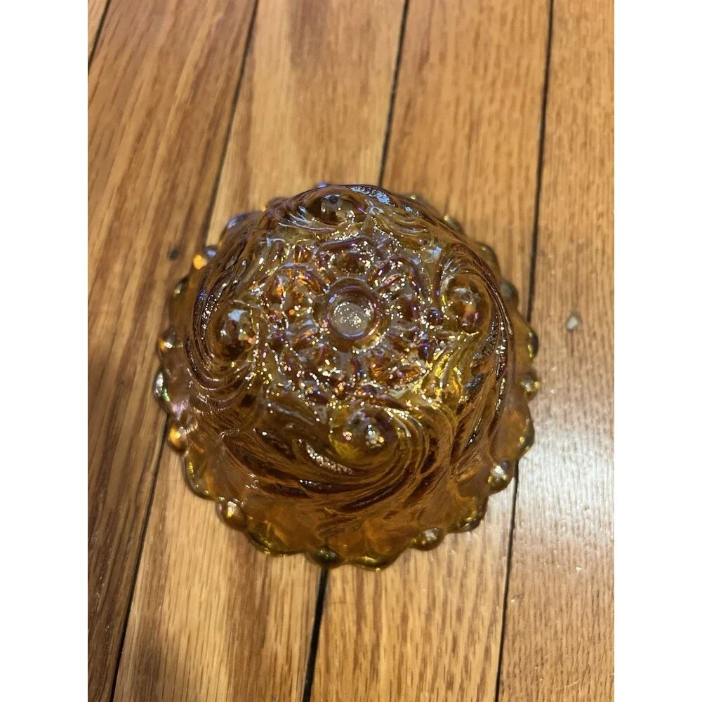 Indiana Carnival Glass Wild Rose Candlestick Holder Iridescent Marigold 1970 VTG